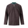 Mens Loose Fit Striped Long Sleeve T-Shirt With Side Slit Casual Round Neck Cotton Tee Streetwear Fall