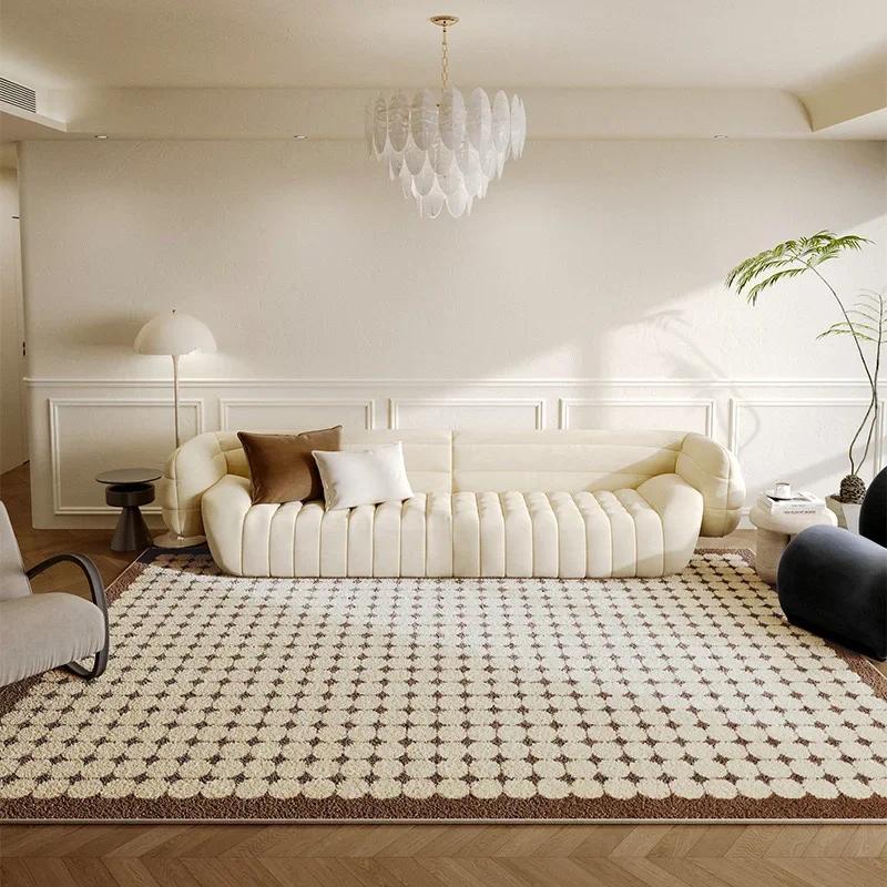 Modern Clover Dot Area Rug, Soft Beige Black Non-Slip Floor Carpet for Living Room, Bedroom Aesthetic Home