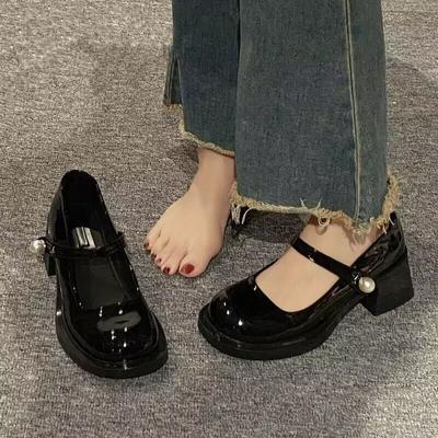 Новые французские ретро туфли Мэри Джейн на одинарном ходу, с круглым носком, квадратным каблуком, высоким толстым каблуком, увеличивающие рост, маленькие кожаные туфли, женские, на липучке, ретро