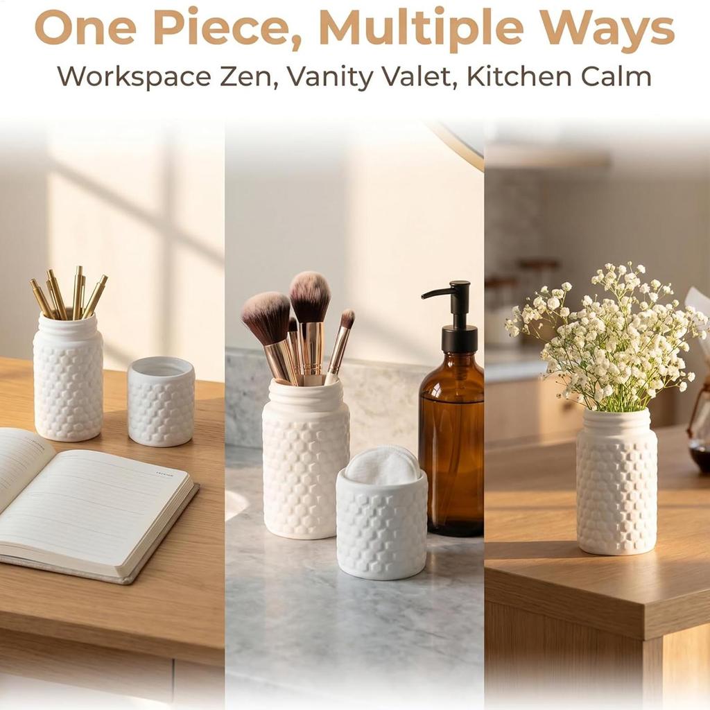 Clear Cotton Swab Holder Jar Airtight Tabletop Storage Container, Bathroom Vanity Organizer for Home Bedroom Dorm Office Counter