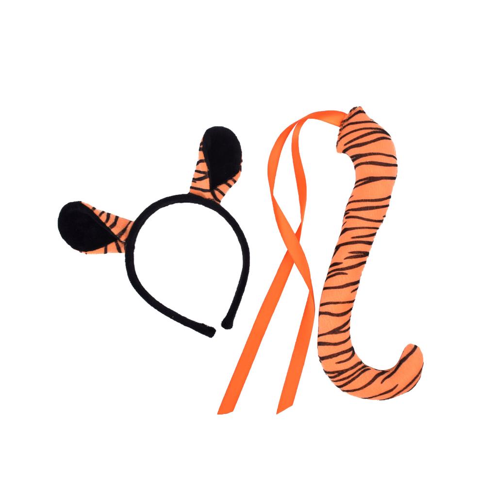 Festival Party Animal Hair Hoop Set Giraffe Zebra Tiger Leopard Ears Headband with Tie Tail Halloween Cosplay Costume Accessory