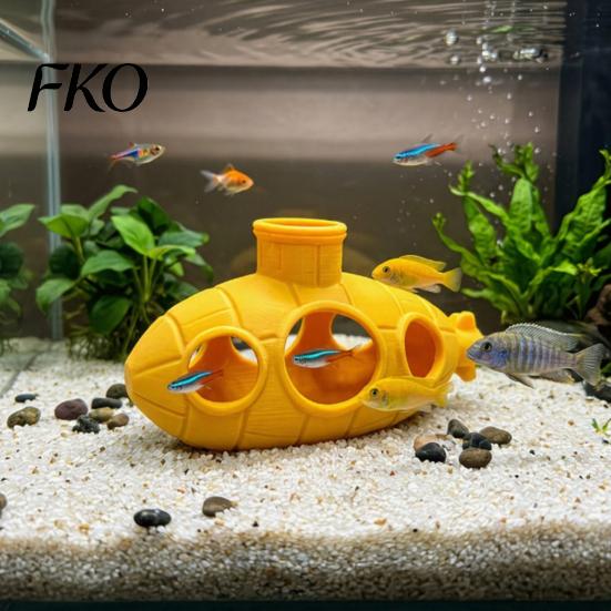 Retro Submarine Ornament 3D Printed Hollow Fish Tank Decorations, Aquarium Shrimp Hideout Breeding Ornament, Hiding Cave Shelter for Betta