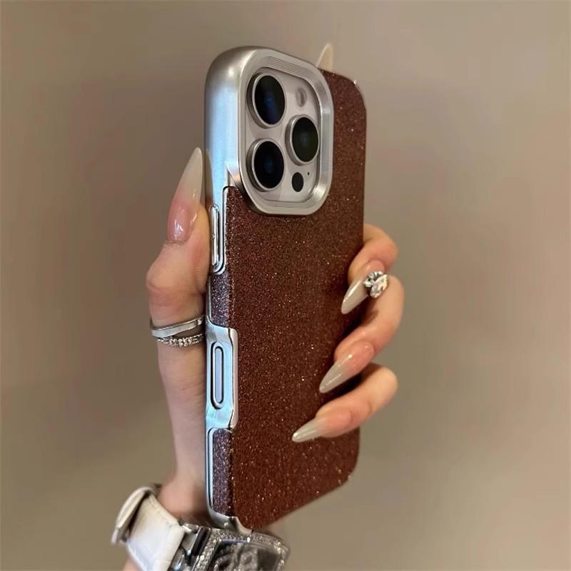 Glitter Electroplated Solid Color Case for iPhone 14, 13, 16 Pro Max, and 15 PM