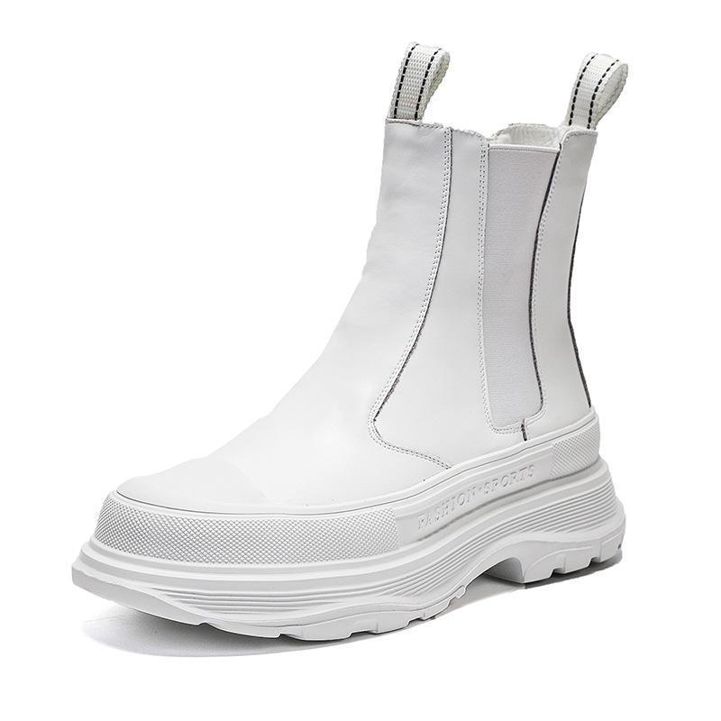 Осенне-зимние модные мужские ботинки из натуральной кожи с толстой подошвой из говяжьей кожи двухслойные повседневные дышащие мужские ботинки челси