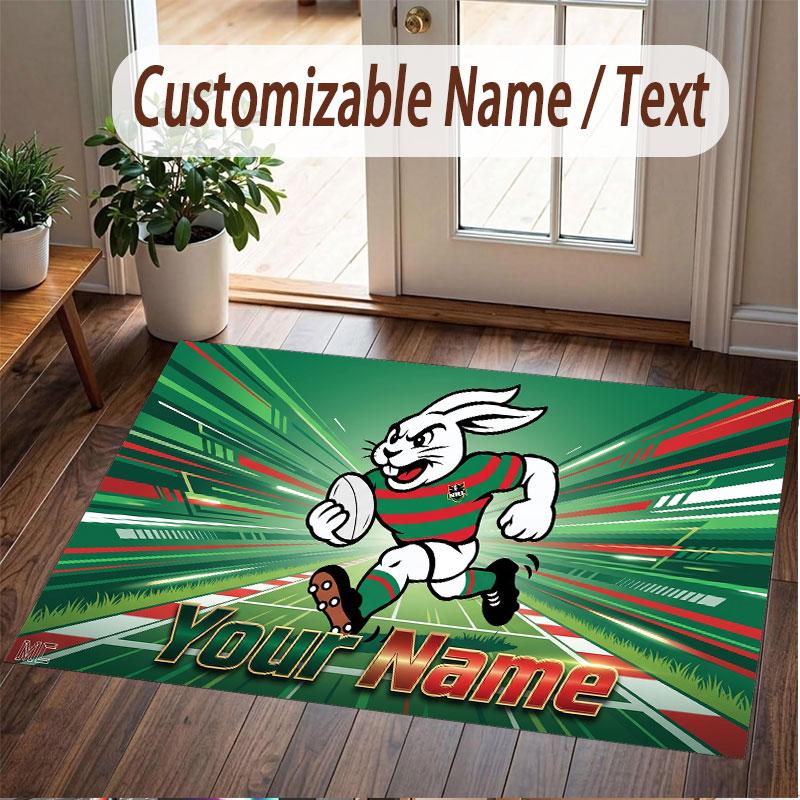 Custom Rug South Sydney Rabbitohs Pattern Print Name Text Soft Non‑Slip Floor Carpet for Home Indoor Decoration