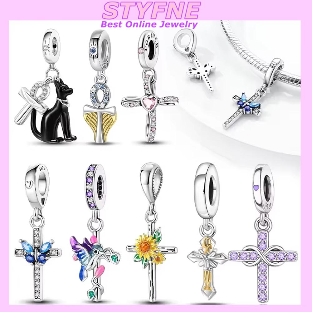 Подвески Женские Синяя Медь Подсолнух Фиолетово-Синий Крест Бусины Шармы Подходят для Оригинального Браслета с Подвесками Женские Украшения