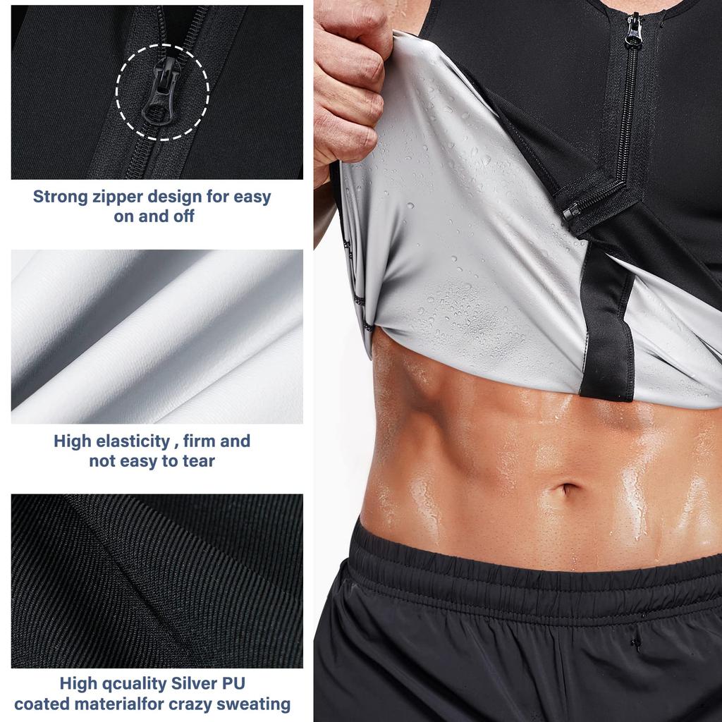 Мужской костюм для сауны, удерживающий тепло, молния, спортивный жилет для тренировок в тренажерном зале, бодибилдинг, майки для тренировок, рубашка с термо-тренером для талии, формирователь тела для похудения