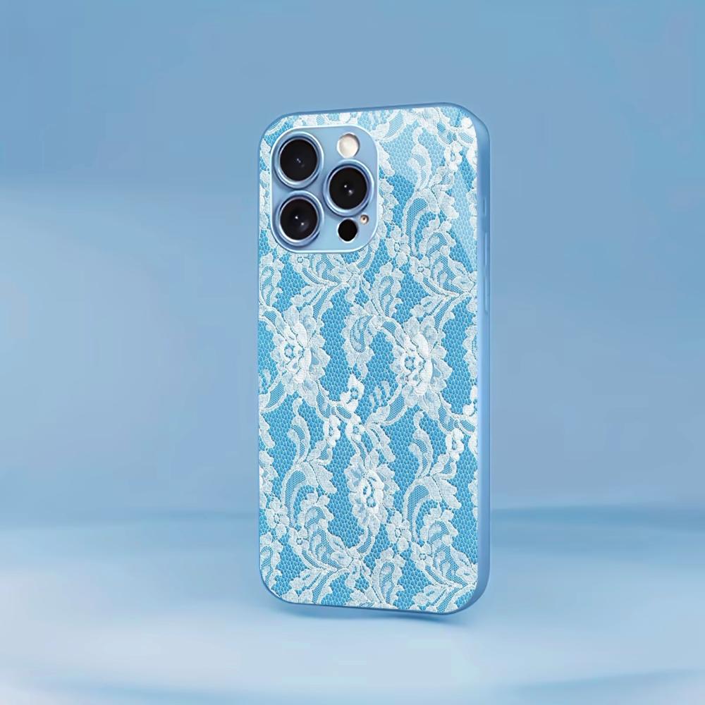 Delicate White Lace Blue phone case for iphone 17 case for iphone 17 pro max cover Glass for iPhone 17 16 15 14 13 12pm Pro Plus