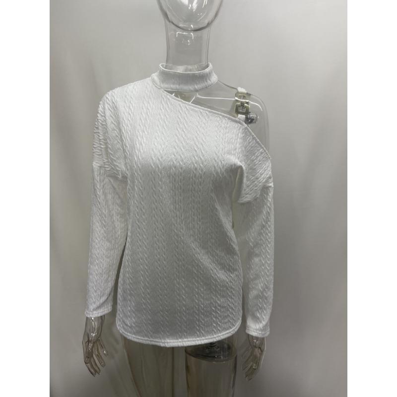 Осенне-зимняя мода Сексуальный пуловер с цепочкой на косое плечо Топы С открытыми плечами С длинными рукавами Повседневная простая уличная блузка Вязаный однотонный свитер с высоким воротом