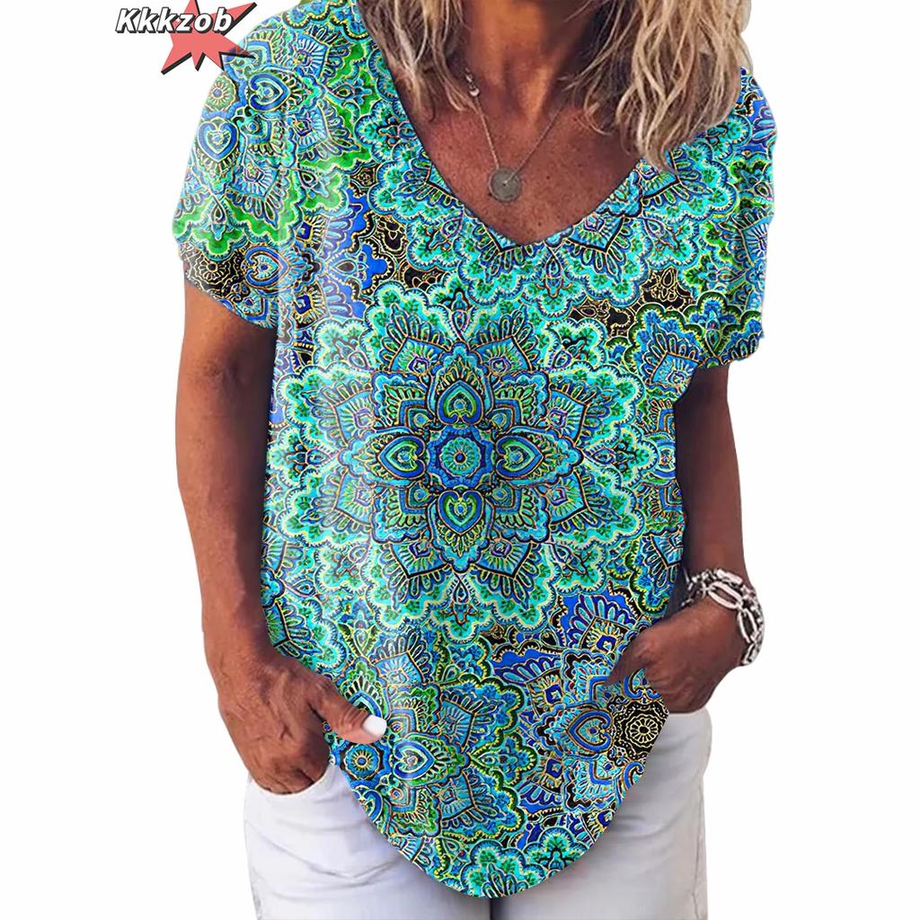 Винтажный топ с принтом, женская уличная одежда с короткими рукавами, летняя футболка, женская модная повседневная футболка с v-образным вырезом, женская одежда большого размера Y2k