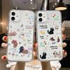 Милый Кавайный Кот Собака Наклейка Чехол для Телефона для iPhone 17 16 15 14 13 12 11 Pro Max Plus Корейский Стиль Ударопрочный Прозрачный Мягкий ТПУ Чехол