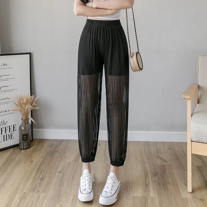 Lantern Pants Women's Loose Chiffon Summer Mosquito Proof Pants Thin Mesh Nine Point Strap Halen Pants