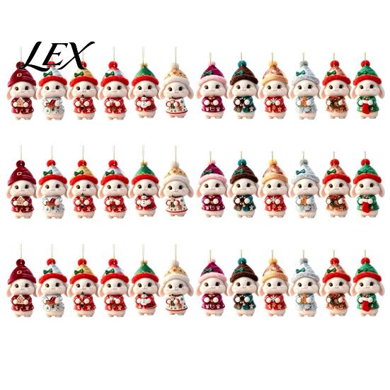 Christmas Tree Hanging Ornaments Bunny Wooden Ornament, 2D Flat Rabbit Decor with Santa Reusable Hat, Holiday Pendant for Wreath Door, Festive