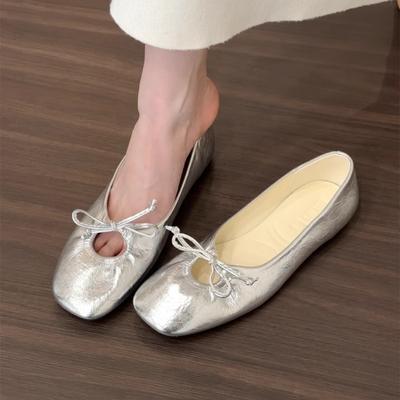 Французские туфли на плоской подошве для нежного вечера женские туфли 2025 новая весна мягкая подошва универсальные туфли бабушки с юбками одинарные туфли