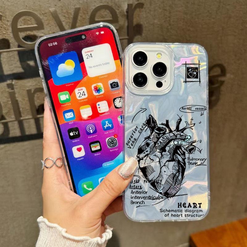Heart Pattern Sparking Glitter Phone Case For iPhone 16 Pro 15 Pro Max 14 13 12 11 TPU Clear Soft Edge Shockproof Hybrid Hard PC Bumper Cover