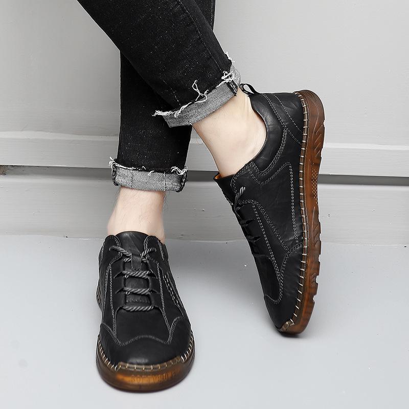 Весенне-осенняя кожаная обувь, мужская обувь из натуральной кожи, большие размеры, мужские дышащие туфли из мягкой кожи с низким берцем и сухожильной подошвой с неглубоким горлом