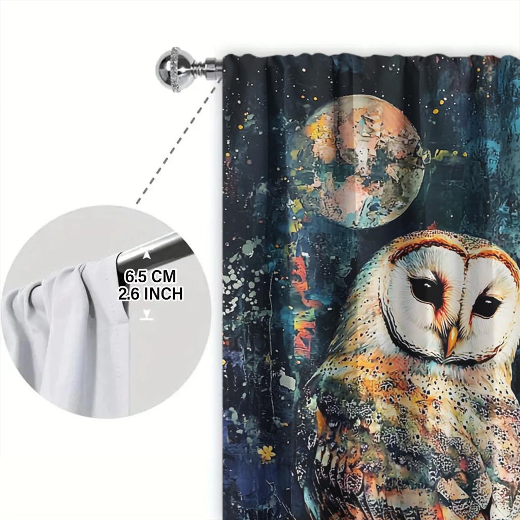 2pcs Retro Owl Oil Painting Printed Curtain for Home Decor - Rod Pocket Window Treatment for Bedroom, Office, Kitchen