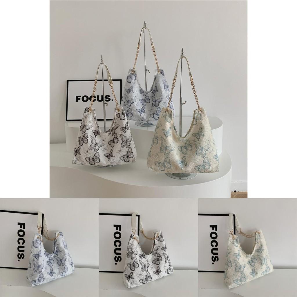 Трендовая холщовая сумка-тоут 2024 для студентов Стильный милый дизайн с кружевом и бабочкой