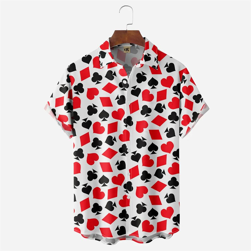 Мужская гавайская рубашка 2026 с принтом игральных карт, повседневная, модная, с отложным воротником, пляжная, винтажная