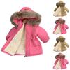 Girls Winter Coat Solid Color Hat Plus Velvet Cotton Coat Fashionable