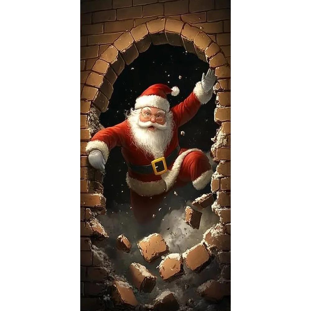 Vivid Santa Claus Send Gift Christmas Door Cover 35.43*72.83inch Banner Front Door Decoration 2025 Christmas Home Party Supplies