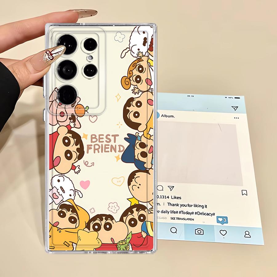Phone Cover Case for Samsung Galaxy S25 Edge S22 FE S20 Plus Note 20 Ultra 10 S26 S21 S24 S23 Ultra Cute Crayons Shinchan