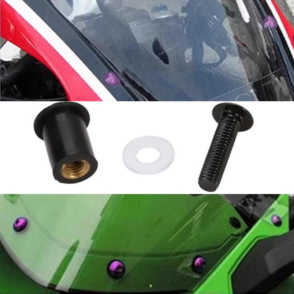 Mirhua Screen Bolts Set of 10 with Hex Wrench Windshield Screws for Windscreen Cowl or Screen Fixing Washer Design (Black)