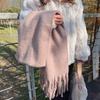 Thickened Extended Solid Color Scarf Women's Autumn Winter Korean Style Angora Student Shoulder Wrap Neck Warmer Pink Macaron