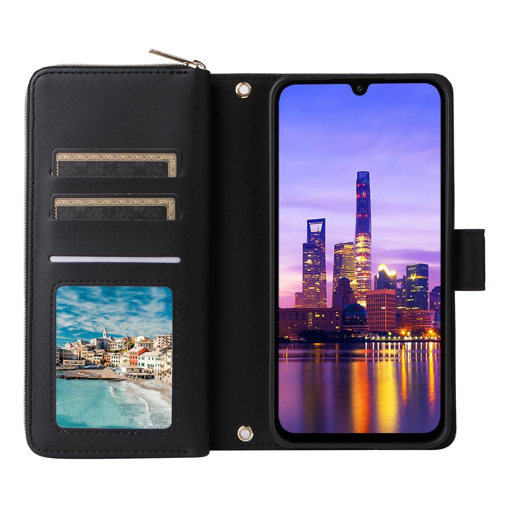 R20 For Samsung Galaxy A16 5G/A16 4G Case Zipper Pocket PU Leather Cover with 9 Card Slots