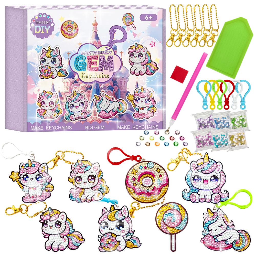 Mermaid Unicorn Ice Cream DIY Diamond Painting Keychain for Children