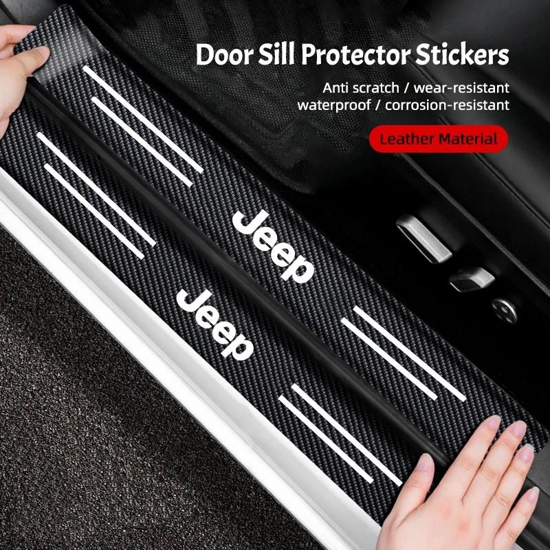 5Pcs Carbon Fiber Car Door Sill Protector Sticker for Jeep Renegade Wrangler JK JL Anti-Scratch Threshold Guard Auto Accessories ALV1