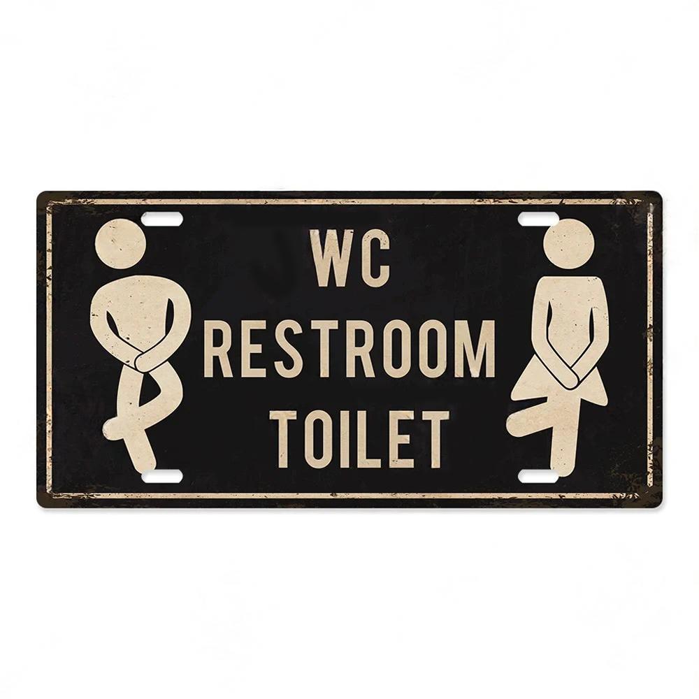 Restroom Metal Signs Wall Decor Plaque Metal Vintage License Plate for Home Bar Club Toilet Bathroom Restroom