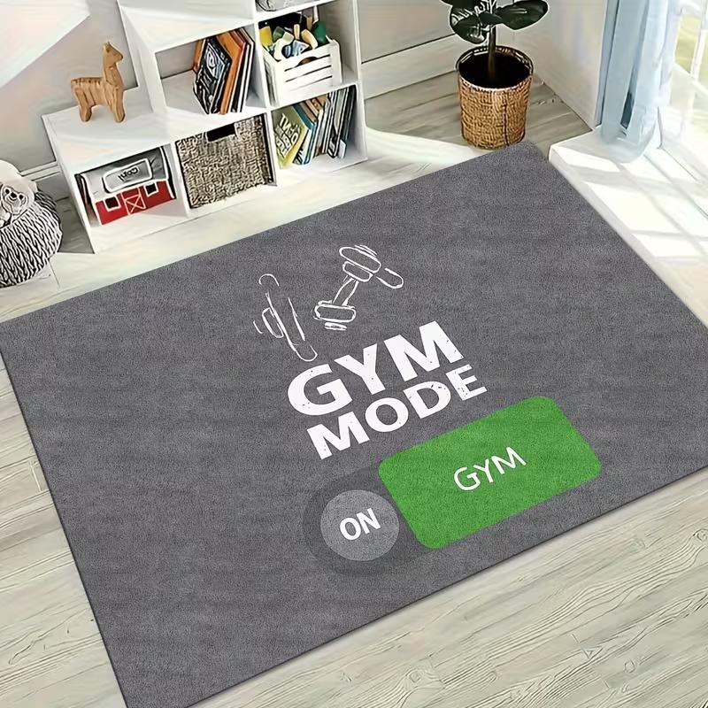 Gym "This Is My Happy Hour" Dumbbell Print Area Rug Soft Non-Slip Home Gym Carpet Retro Indoor Sports Decor Mat for Bedroom