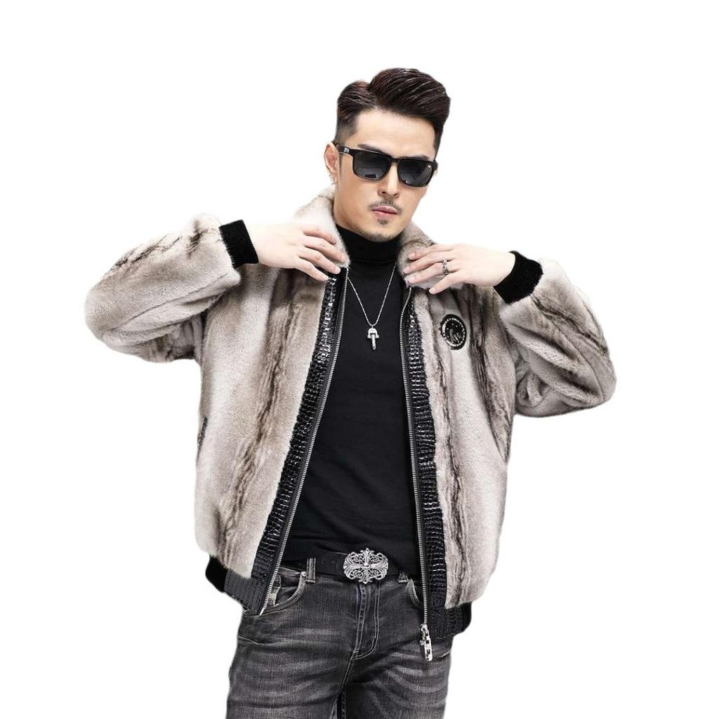 Tiger Pattern Mink Coat Men'S Whole Mink Real Mink Short Mink Fur Coat Men'S Winter New