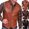 Fashion Western Leather Cowboy Vest for Men Spring Autumn Outwear Faux Leather Waist Coat Vest Coat Plus Size