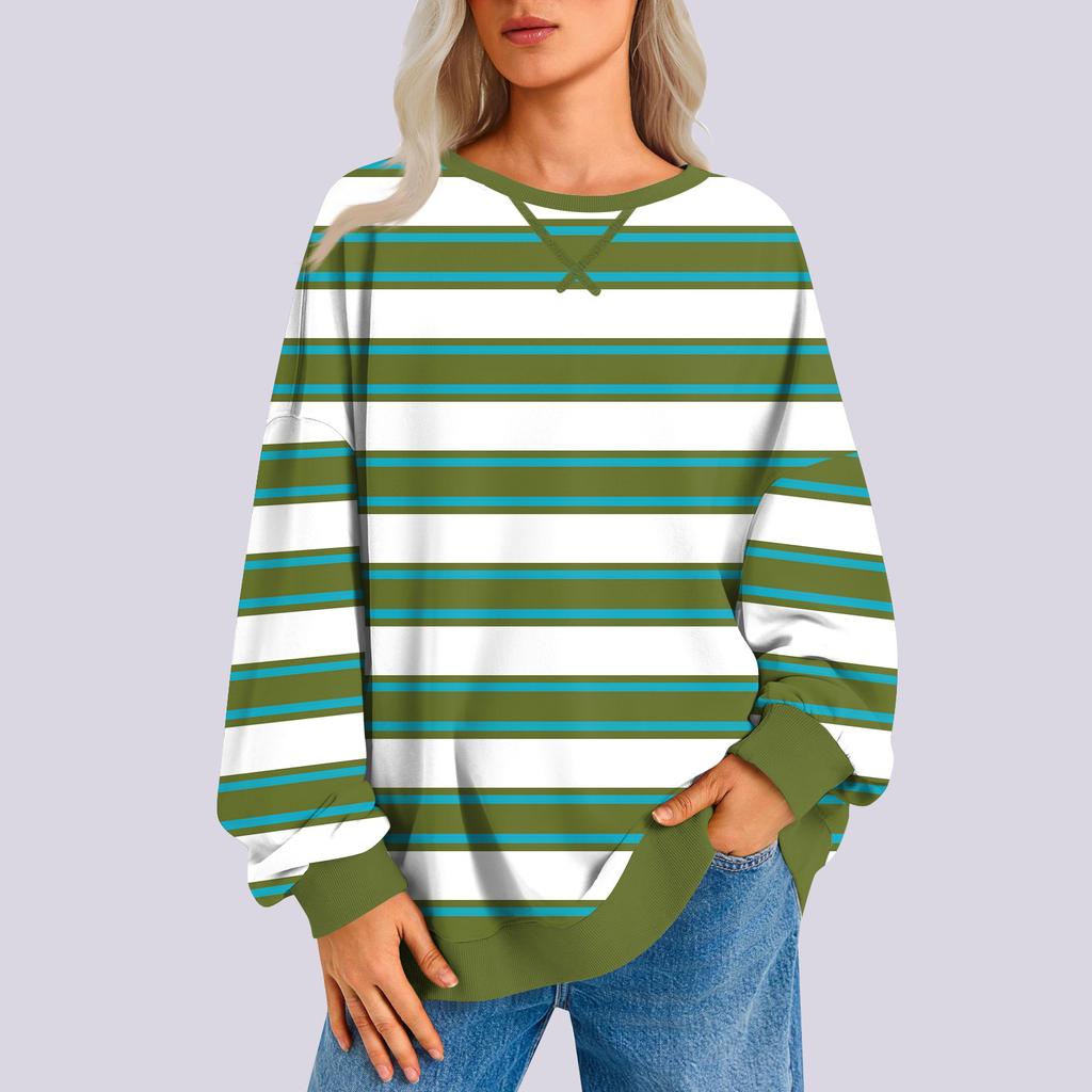 Women's Casual Striped Pullover Long Sleeve Shirt Oversized Sweatshirt