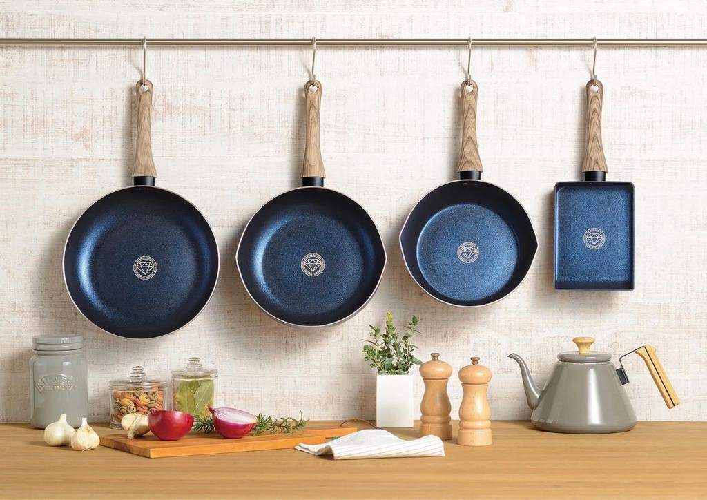 Сковорода Kakusei Diamond с покрытием для жарки, совместимая с газовой плитой, стильная, с текстурой дерева, 22 см, IH, плиты, двухслойное покрытие, антипригарное покрытие, ручка,