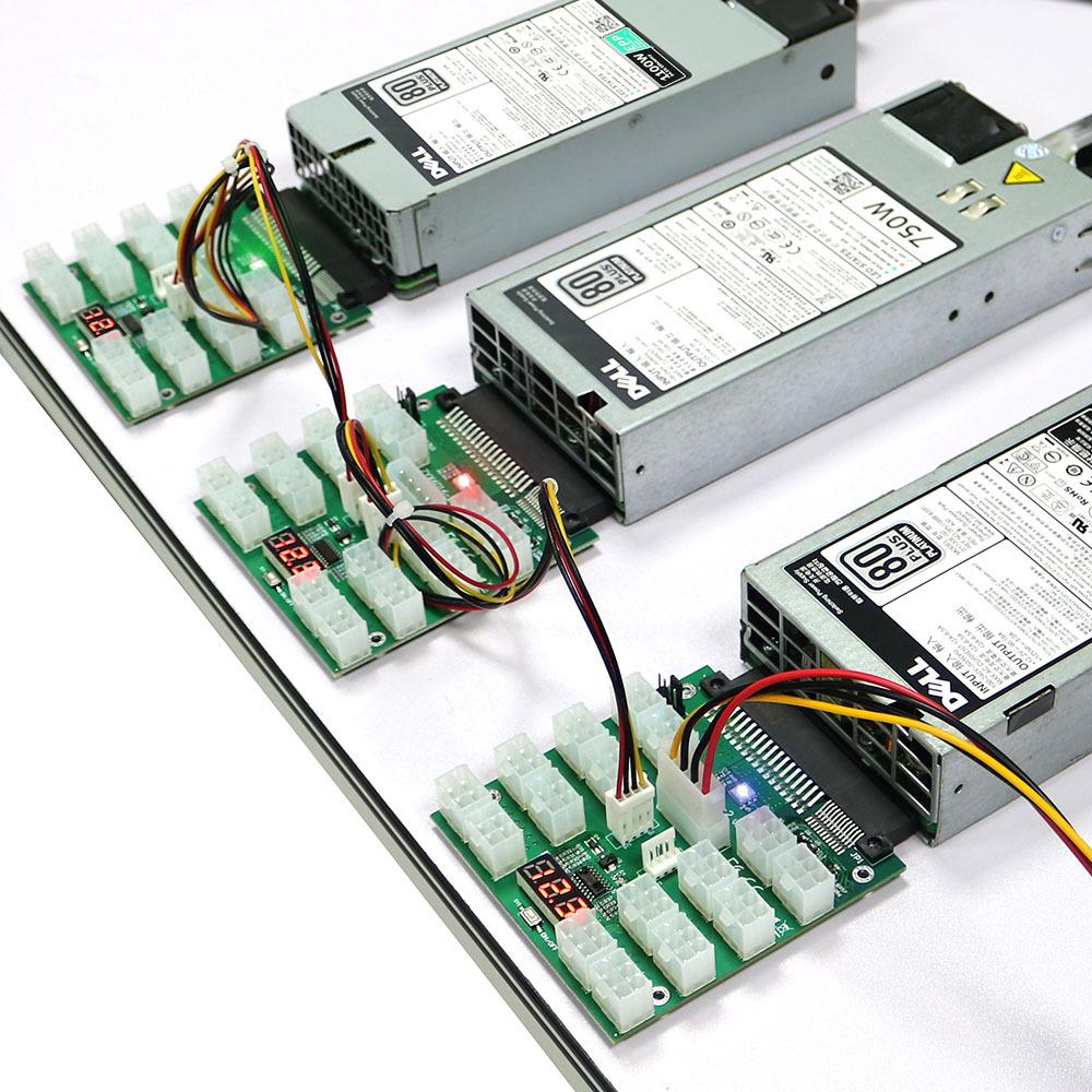 16-Way 6-Pin Power Distribution Board with Voltage Display and 18+12-Pin Server Power Supply Adapter