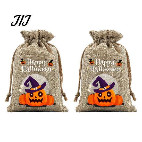 Lightweight Candy Carriers 2Pcs Halloween Pumpkin Drawstring Bags for Treats, Retro Burlap Kids Trick or Treat Bags, Portable Goodie Small Storage
