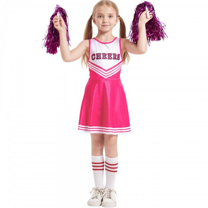 Kids Cheerleading Outfit Set Colorful Sleeveless Dance Dress With Socks Girls