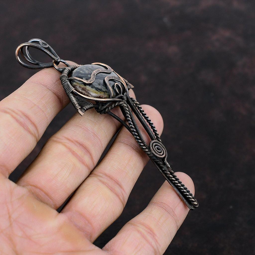 Кулон Пикассо из яшмы, медная проволока, кулон, ювелирные изделия ручной работы в стиле бохо, очень красивый кулон с драгоценным камнем, удивительный медный ювелирный подарок для мамы