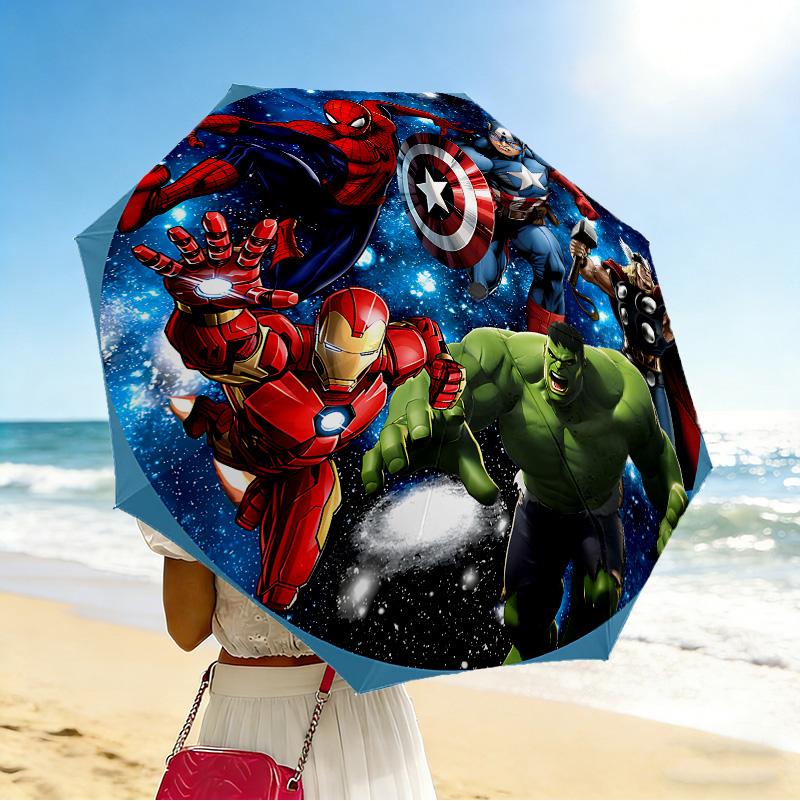 Avengers Universe 8 Ribs 3Fold Black Glue Uv Protection Umbrella Sun Protection Rainproof Compact Folding Umbrella For Travel Daily Use C924521