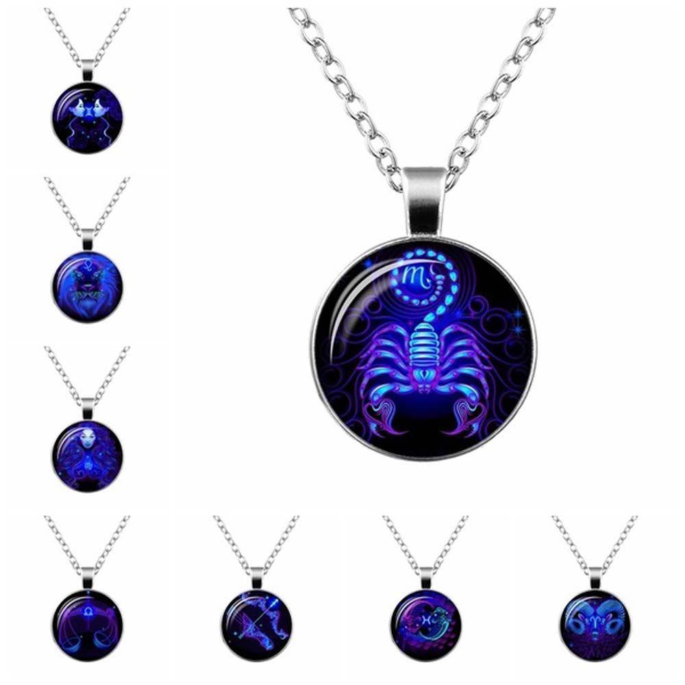 Glass 12 Constellation Sagittarius Horoscope Sign Zodiac Pendant Necklace Decoration Jewelry