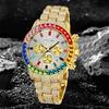 Блестящие наручные часы для мужчин Роскошные цветные бриллиантовые календарные кварцевые часы в стиле хип-хоп Водонепроницаемые мужские часы