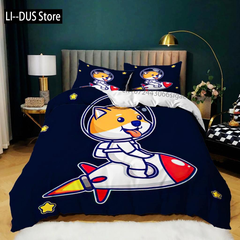 Пододеяльник с изображением мультяшных животных из микрофибры с рисунком свиньи-астронавта и красного шара, комплект постельного белья с рисунком космоса и вселенной, тема животного King, покрывало