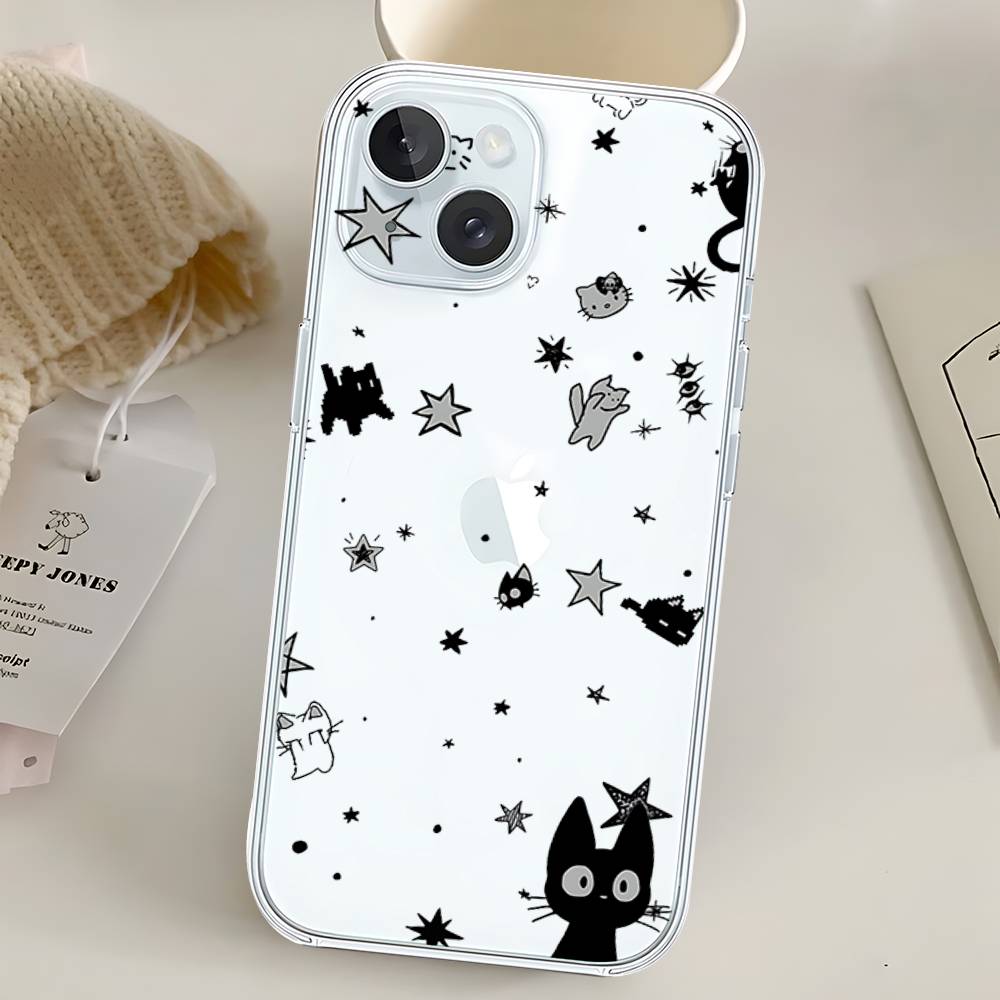 Черный кот Чехол для телефона Для Iphone17 16 15 11 13 14 Pro Max 7 8 Plus X Xr Xs Max Se2020 12mini Прозрачный Чехол