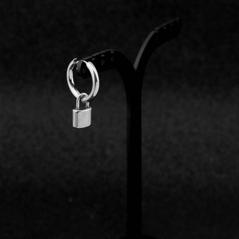 Personality Men Cool Style Korean Hop Hip Stainless Steel Ear Clip Stud Earring Padlock Earrings