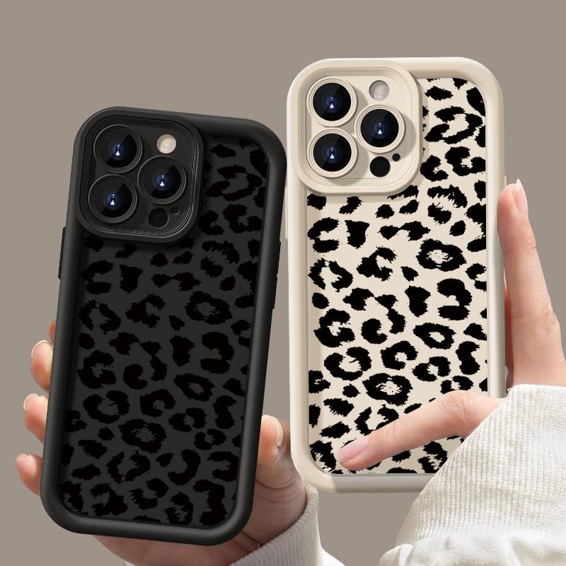 Черный леопардовый мягкий матовый чехол для iPhone 16 Pro Max 15 14 Pro 13 12 11 XS XR 8 7 модный противоударный чехол для защиты линз из ТПУ