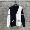 Autumn/Winter Unisex Double Sleeve Cotton Cardigan – Red, White & Blue Color Block with Five Buttons