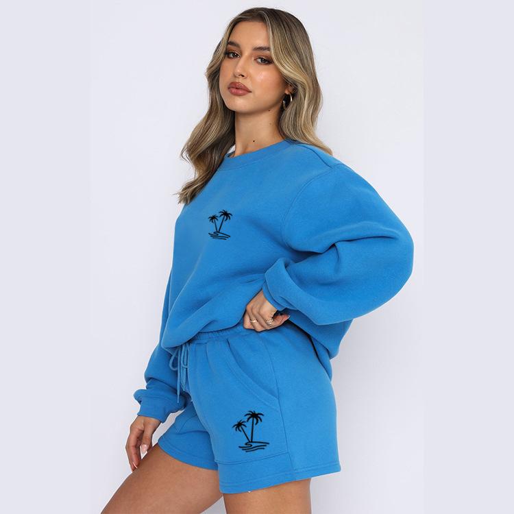 Foreign trade new round neck women's sweater suit casual sports suit hooded fashion fleece sweater trendy clothes